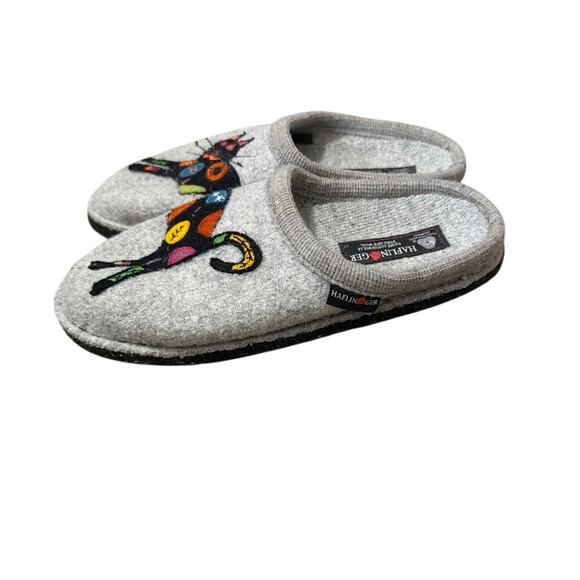 Haflinger Sassy Boiled Wool Cat Design Stone Gray Slippers  Size 41 US 10-10.5 - Picture 2 of 6
